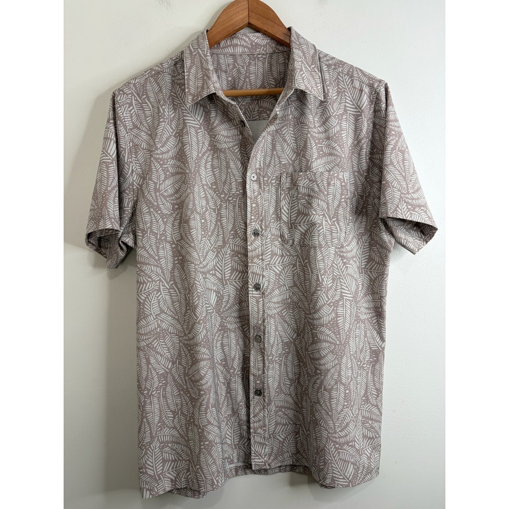 Vuori Beige Leaf-Print Short-Sleeve Button-Down Shirt